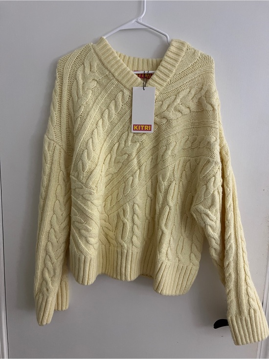 Kitri Sweaters - KITRI Soft Yellow Cable-Knit V-Neck Sweater